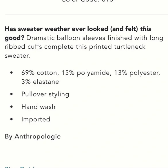 NWT Anthropologie Balloon-Sleeve Embroidered 3D Flowers Turtleneck Sweater - Picture 11 of 17